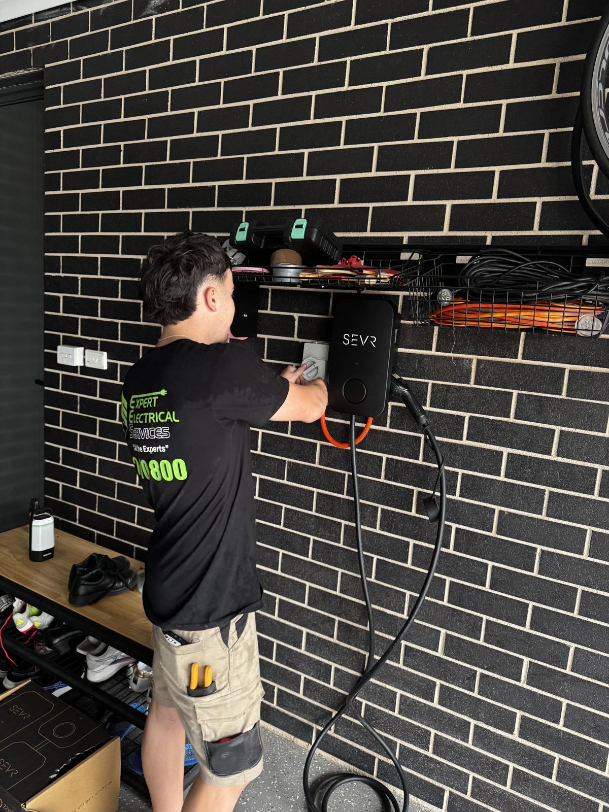 EV charger install in a residential garage