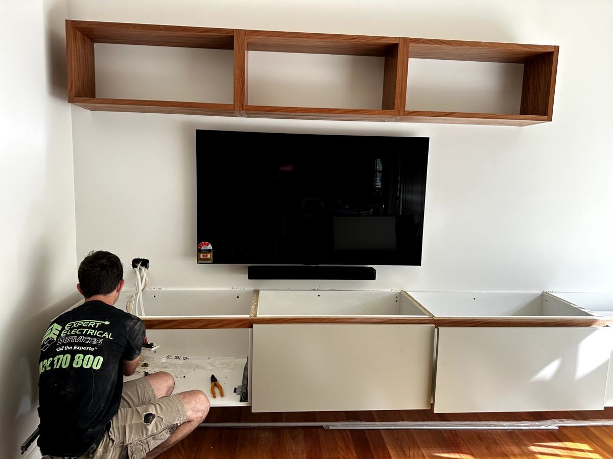 TV wall mounted with power and AV by Expert Electrical Services